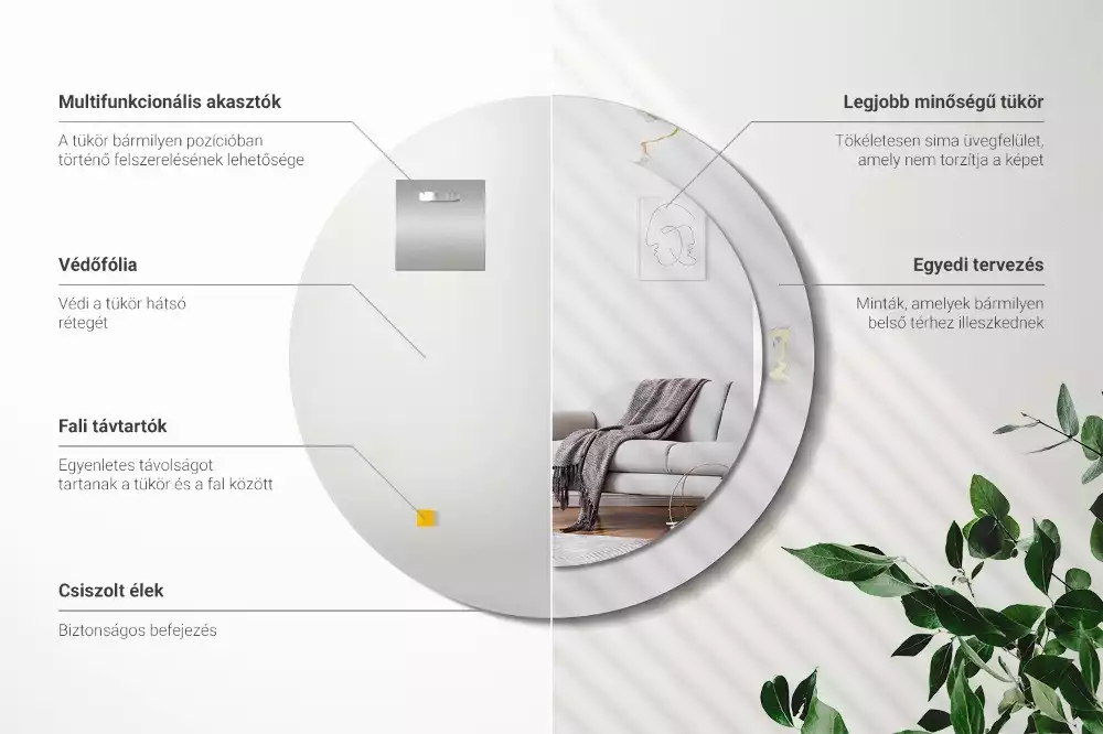 Espelho decorativo redondo Mármore branco