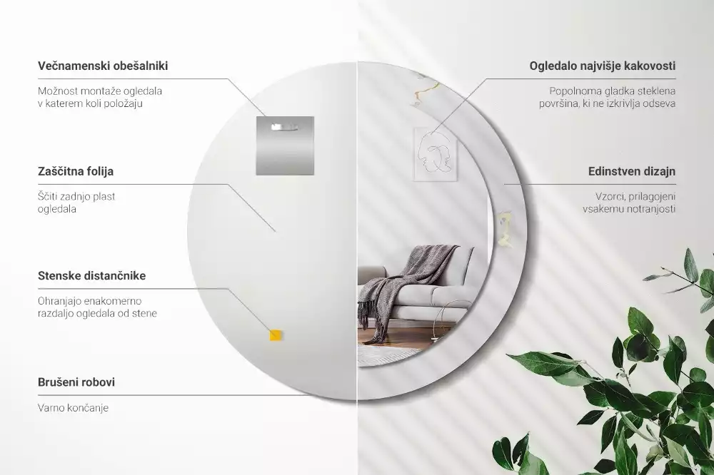 Espelho decorativo redondo Mármore branco