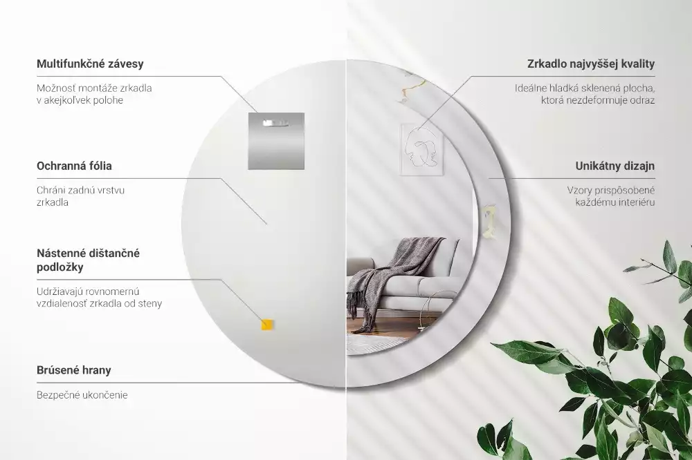 Espelho decorativo redondo Mármore branco