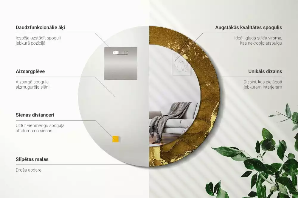 Espelho redondo decorativo Redemoinhos metálicos