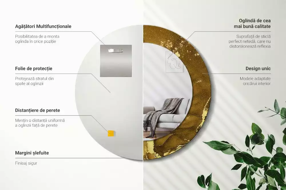 Espelho redondo decorativo Redemoinhos metálicos