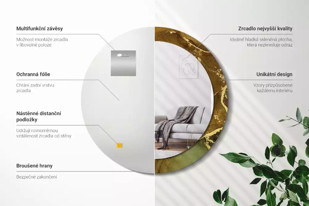 Espelho redondo decorativo Redemoinhos metálicos