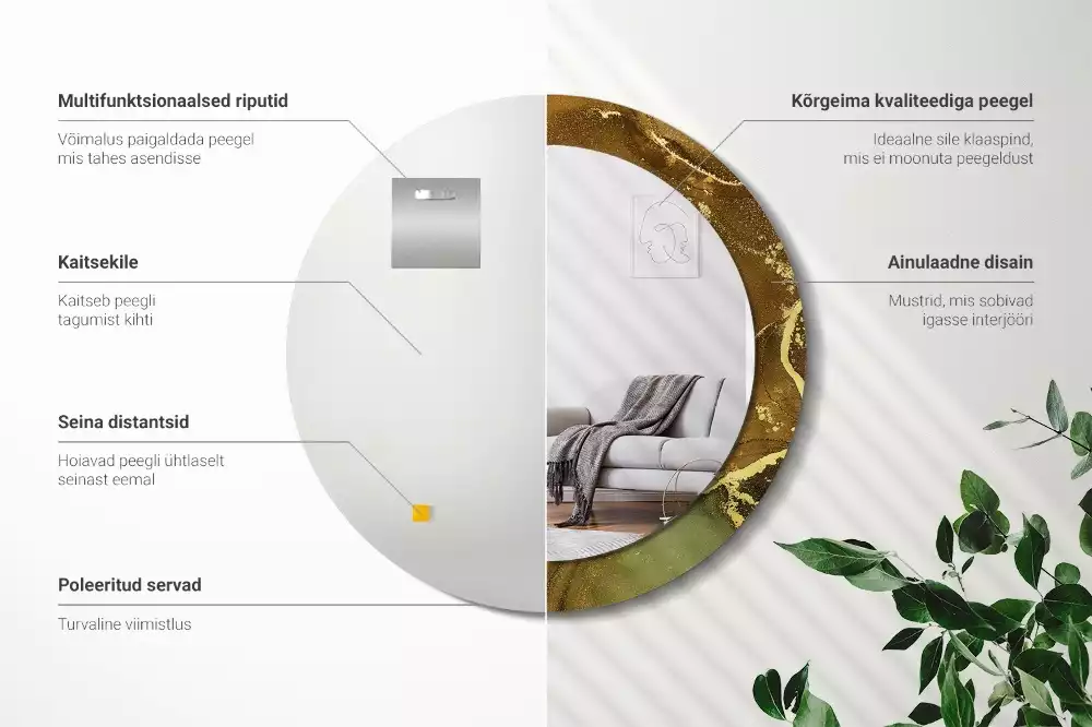 Espelho redondo decorativo Redemoinhos metálicos