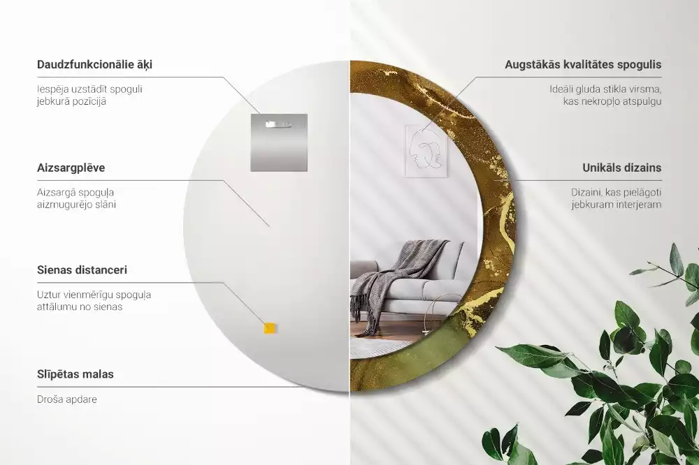 Espelho redondo decorativo Redemoinhos metálicos