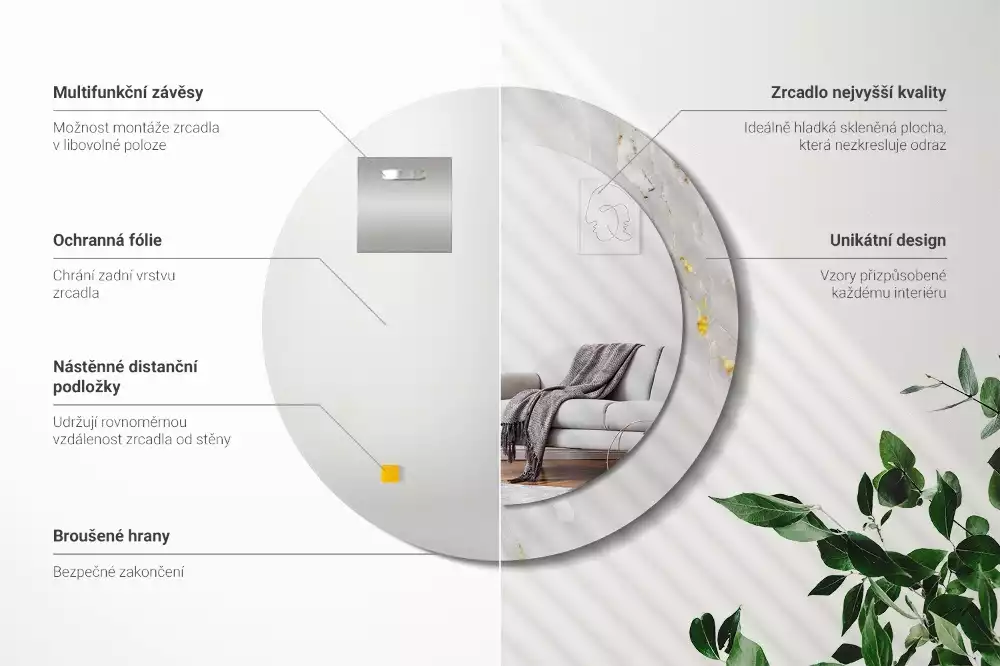 Espelho decorativo redondo Mármore brilhante