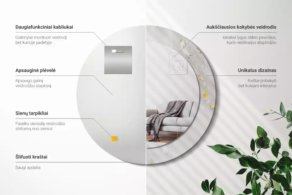 Espelho decorativo redondo Mármore brilhante