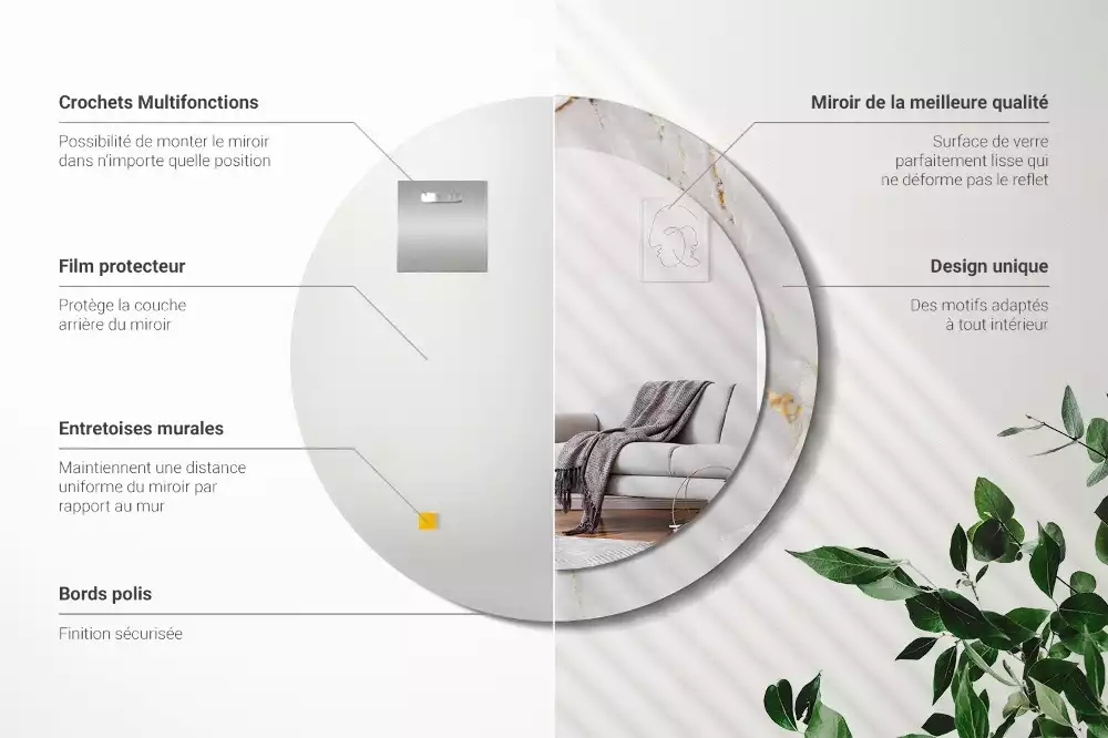 Espelho decorativo redondo Mármore brilhante