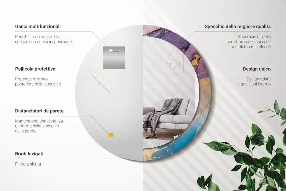 Espelho decorativo redondo Pedra de mármore