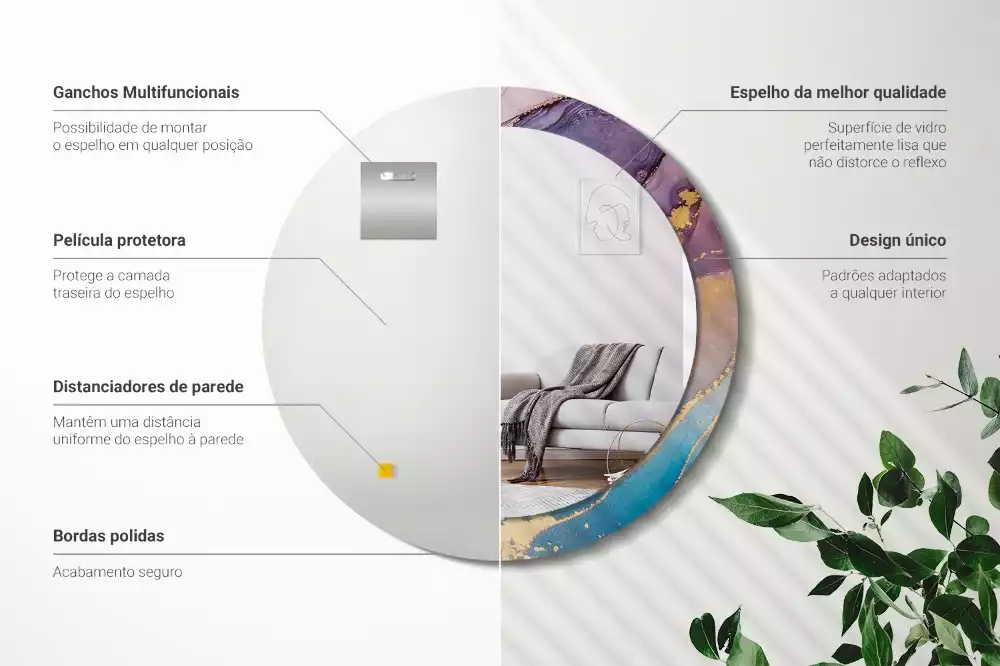 Espelho decorativo redondo Pedra de mármore