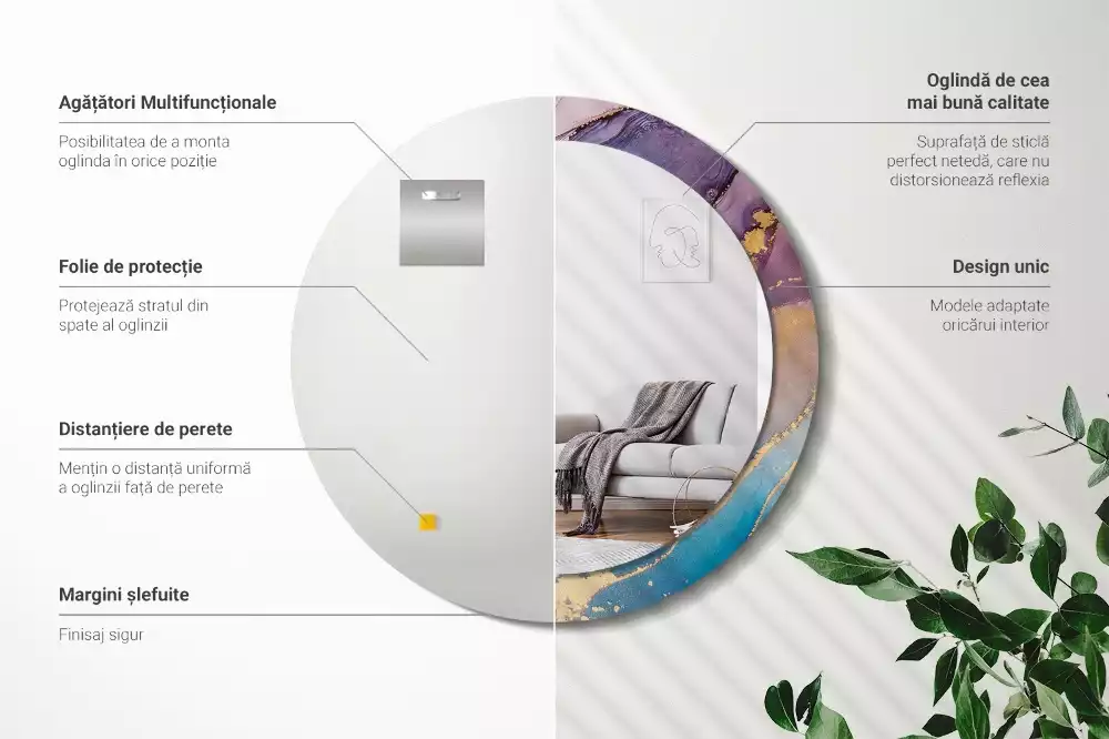 Espelho decorativo redondo Pedra de mármore