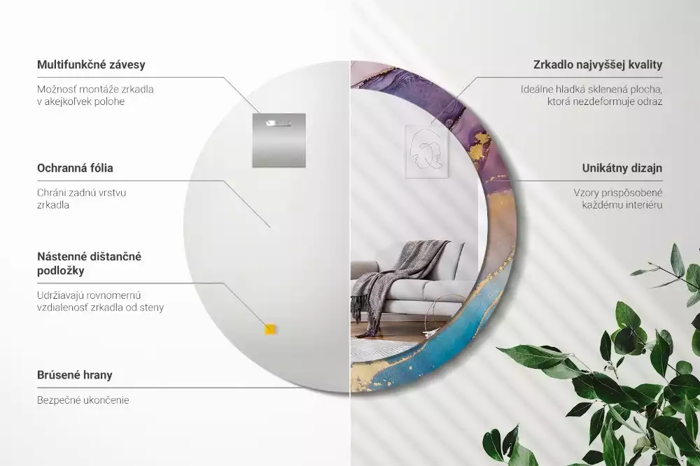 Espelho decorativo redondo Pedra de mármore