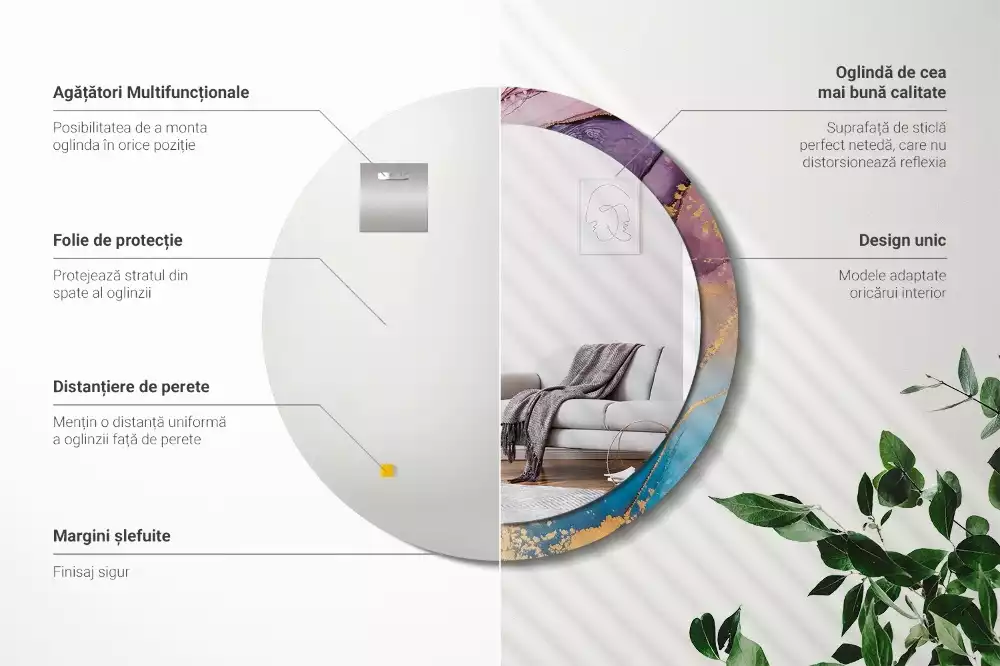 Espelho decorativo redondo Pedra de mármore