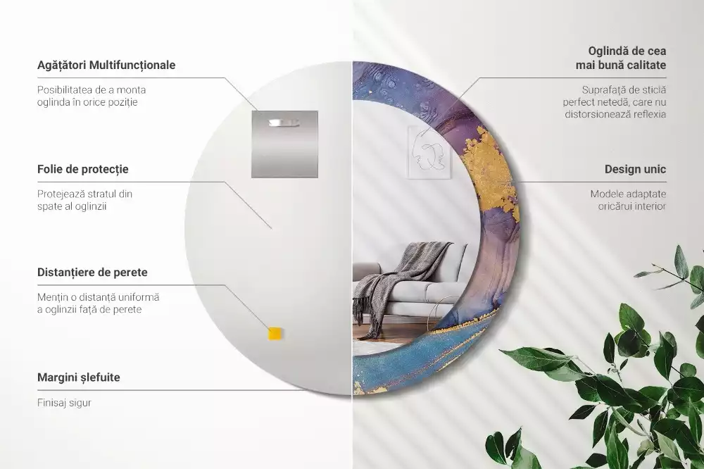 Espelho decorativo redondo Pedra de mármore