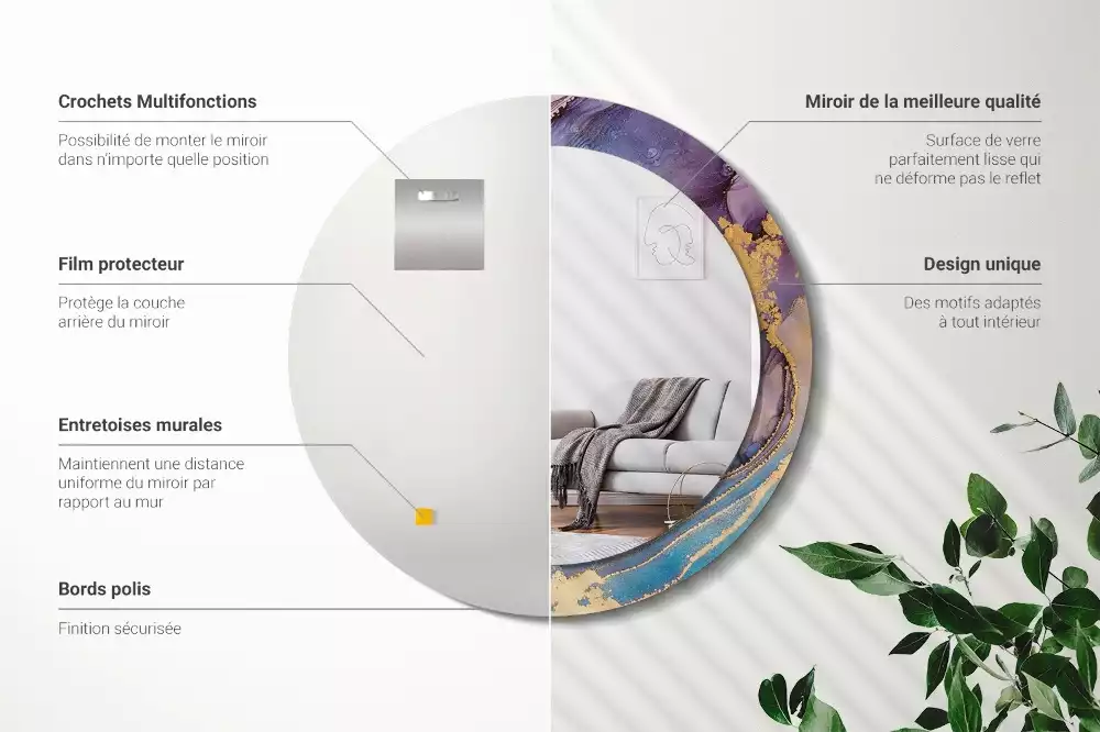 Espelho decorativo redondo Pedra de mármore