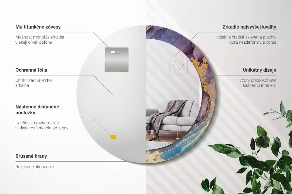 Espelho decorativo redondo Pedra de mármore