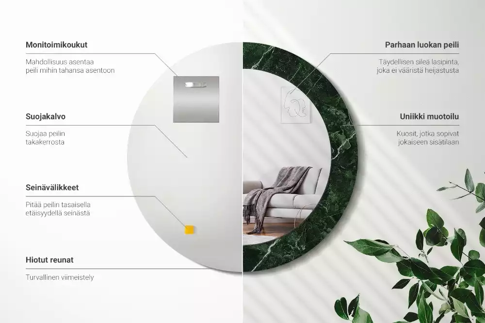 Espelho redondo decorativo Mármore verde