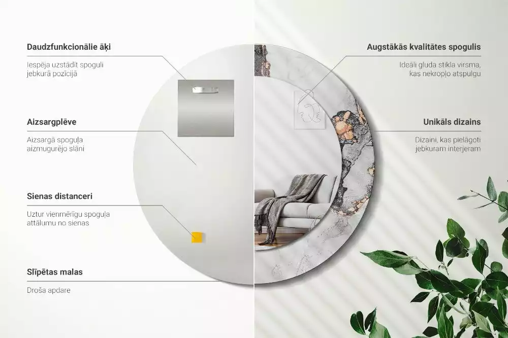 Espelho decorativo redondo Mármore abstrato