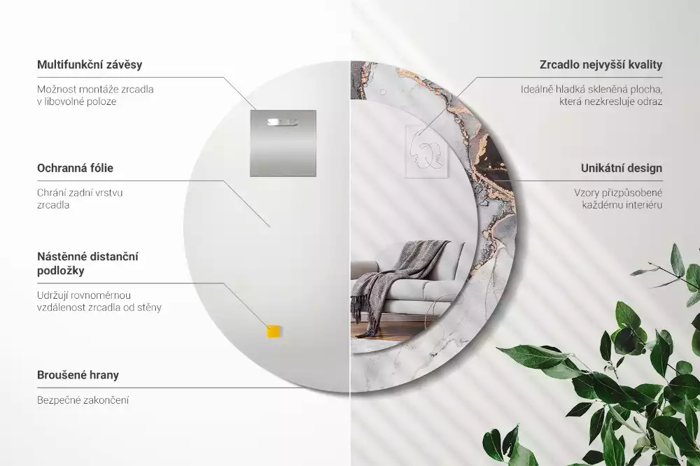 Espelho decorativo redondo Mármore abstrato