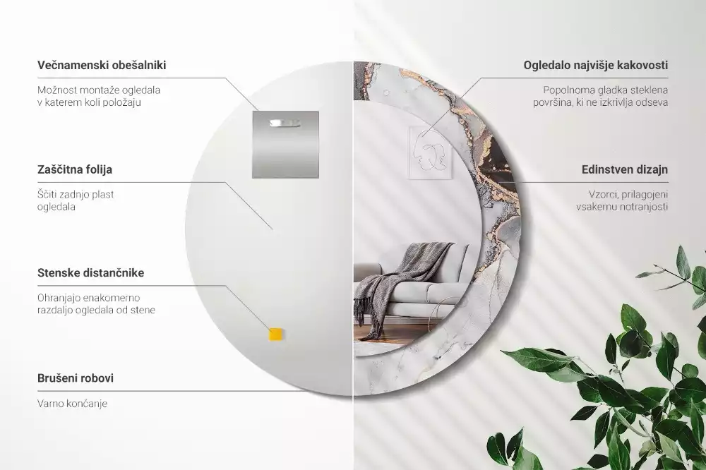 Espelho decorativo redondo Mármore abstrato