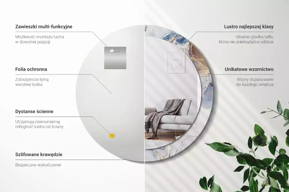 Espelho decorativo redondo Arte abstrata