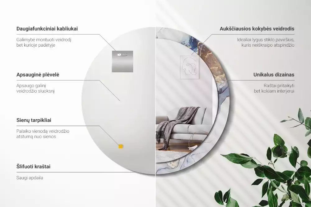 Espelho decorativo redondo Arte abstrata