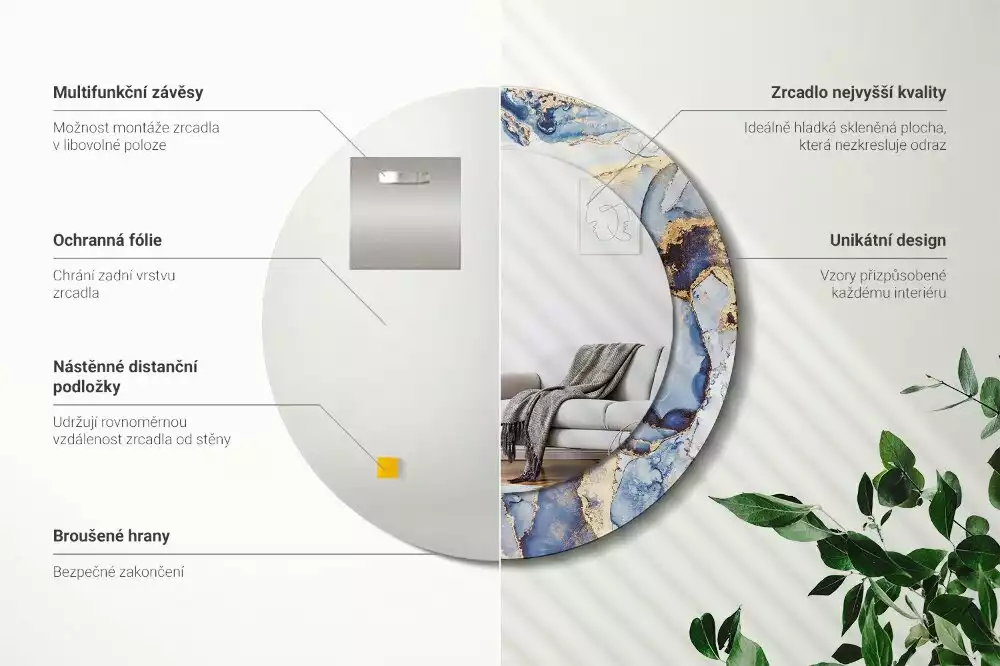 Espelho decorativo redondo Arte abstrata