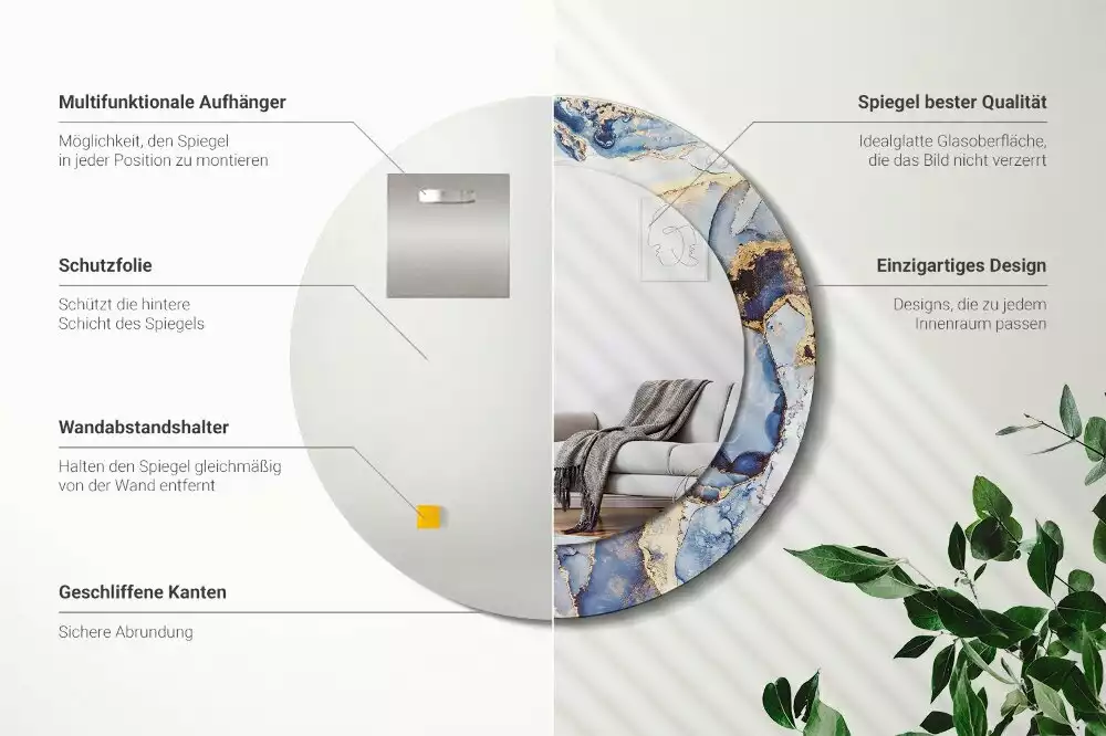 Espelho decorativo redondo Arte abstrata