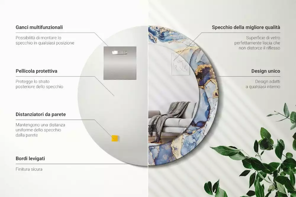 Espelho decorativo redondo Arte abstrata