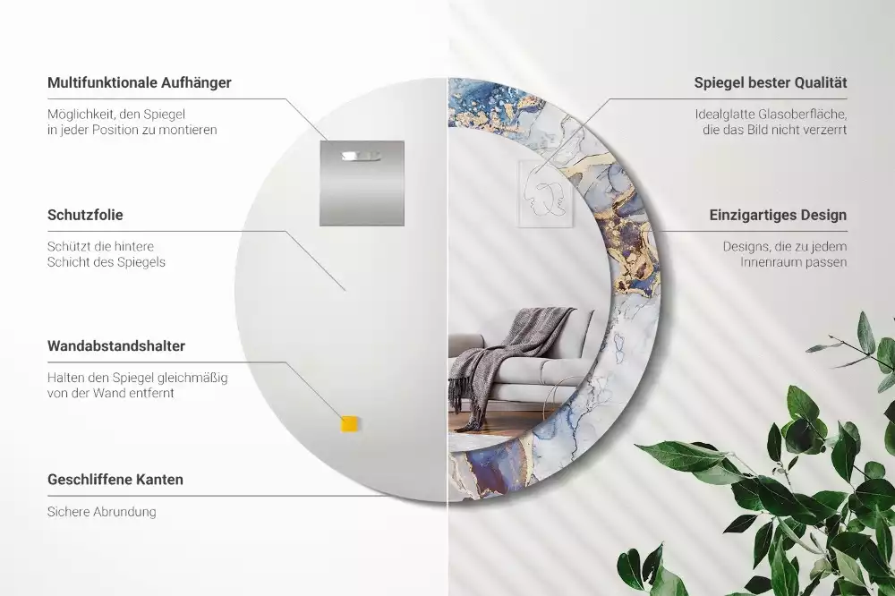 Espelho decorativo redondo Arte abstrata