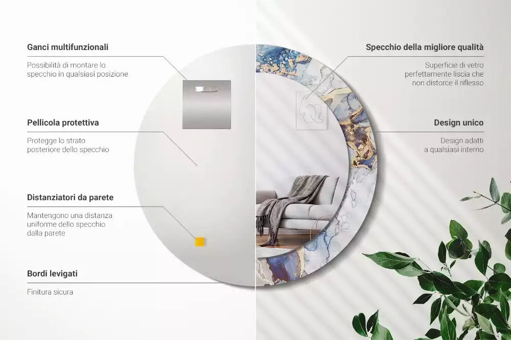 Espelho decorativo redondo Arte abstrata