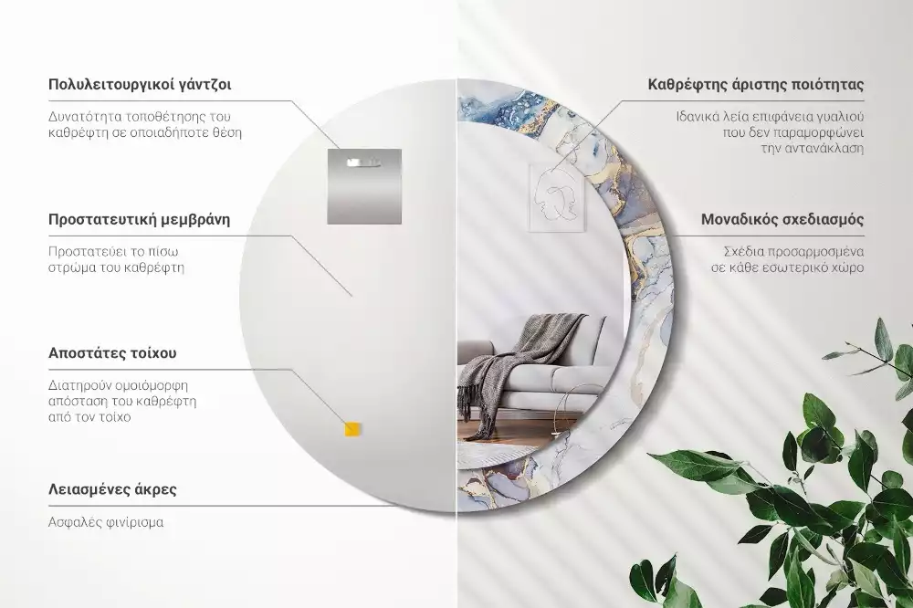 Espelho decorativo redondo Arte abstrata