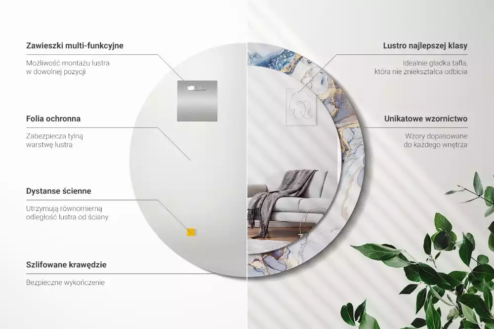 Espelho decorativo redondo Arte abstrata