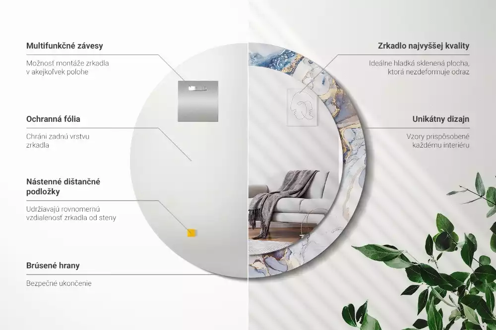 Espelho decorativo redondo Arte abstrata