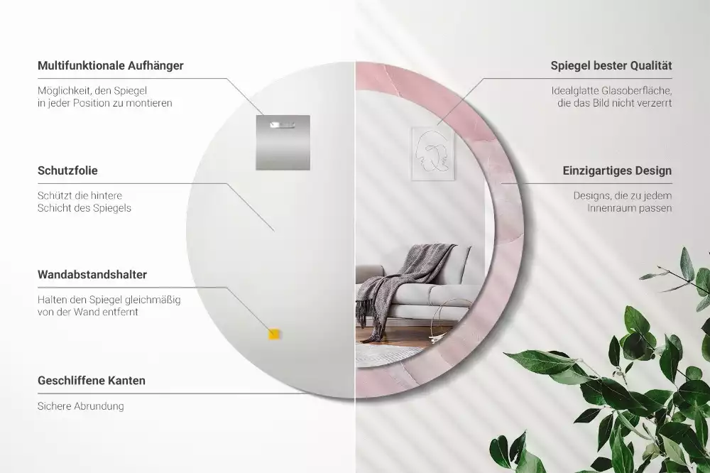 Espelho redondo decorativo Pedra rosa