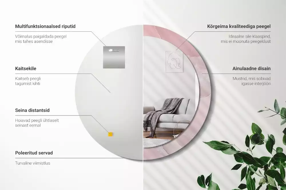 Espelho redondo decorativo Pedra rosa