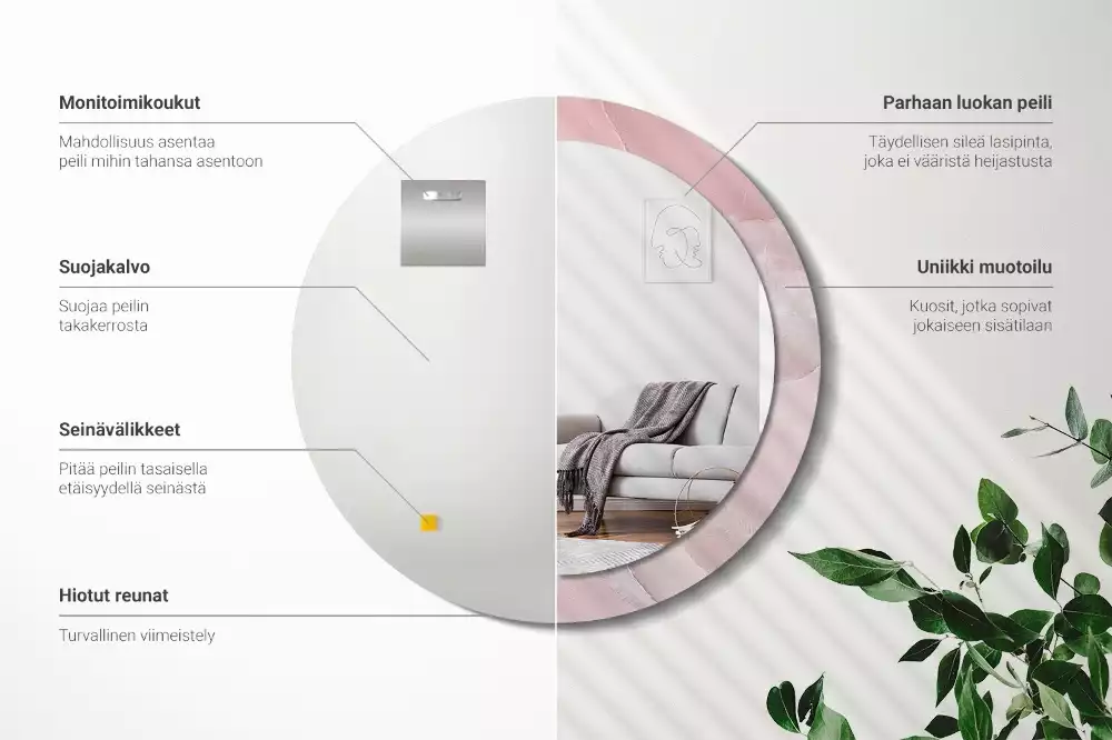 Espelho redondo decorativo Pedra rosa