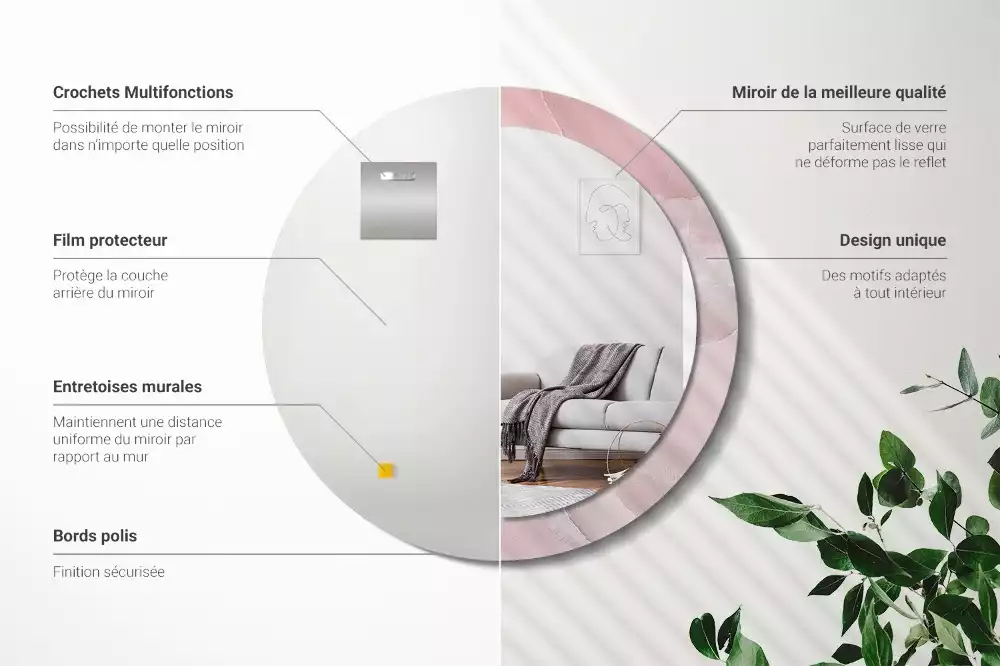 Espelho redondo decorativo Pedra rosa