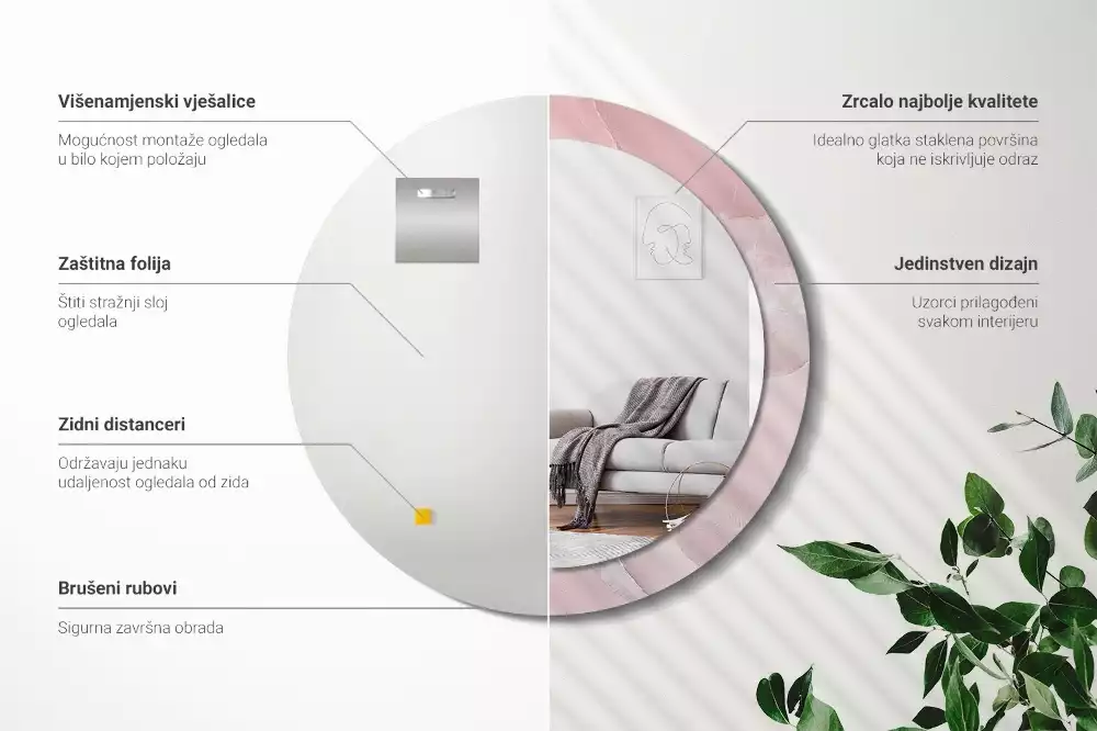 Espelho redondo decorativo Pedra rosa