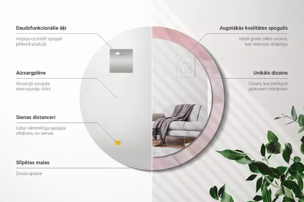 Espelho redondo decorativo Pedra rosa