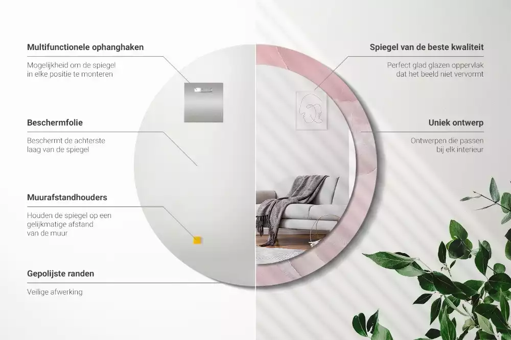 Espelho redondo decorativo Pedra rosa