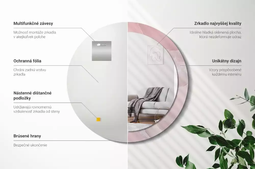 Espelho redondo decorativo Pedra rosa