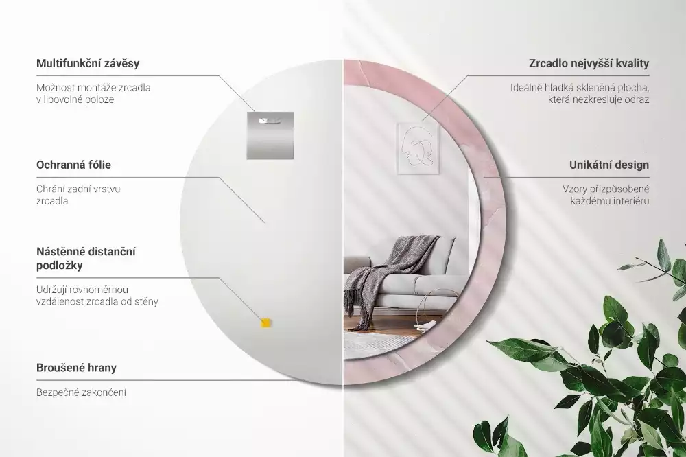 Espelho redondo decorativo Pedra rosa