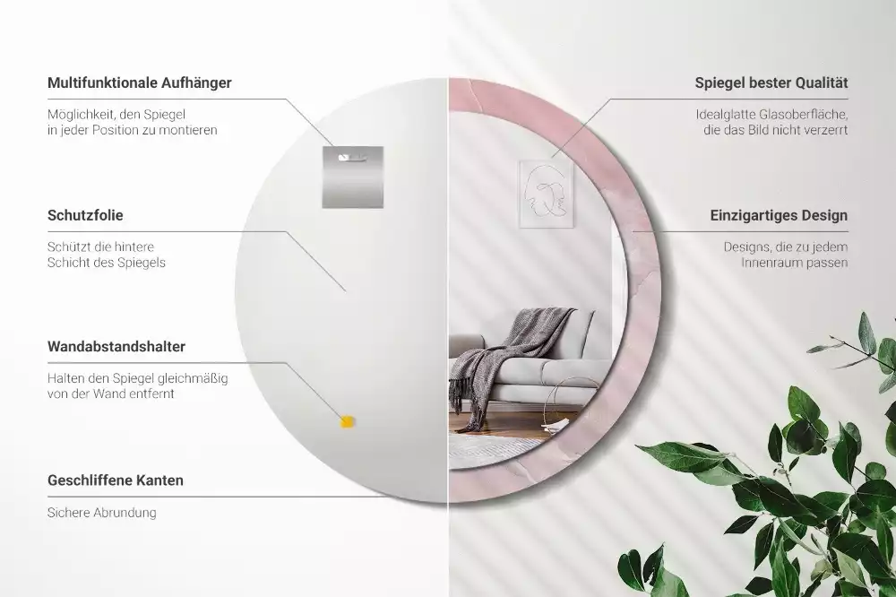 Espelho redondo decorativo Pedra rosa