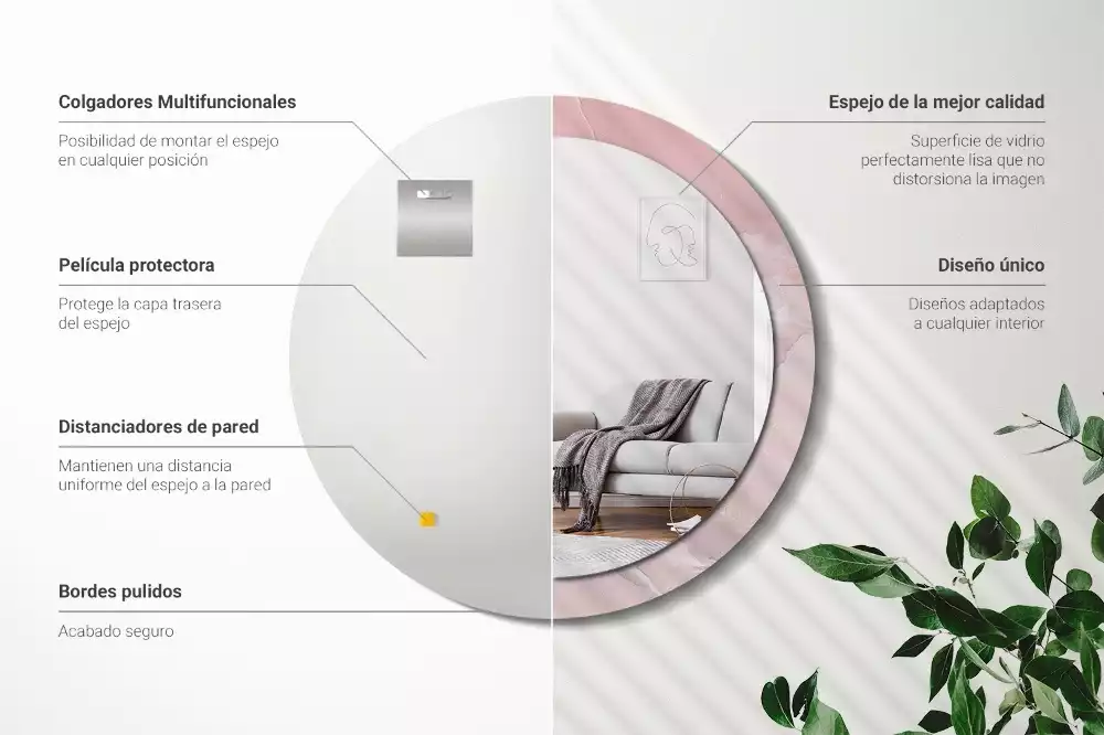 Espelho redondo decorativo Pedra rosa