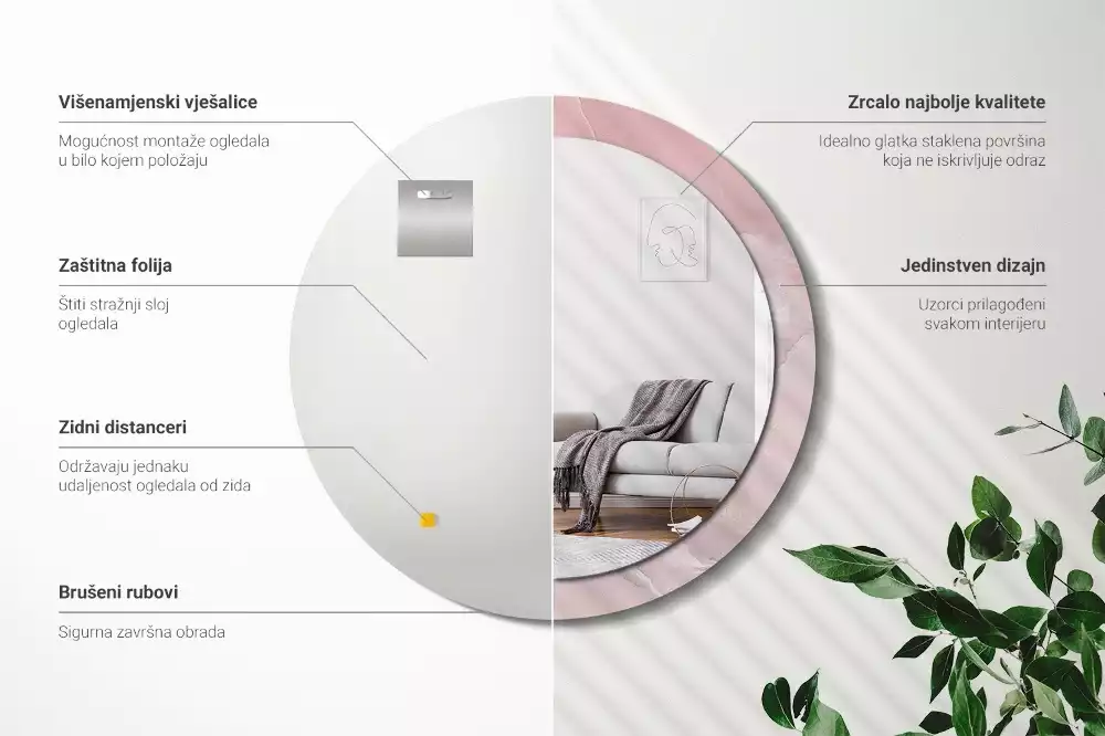 Espelho redondo decorativo Pedra rosa