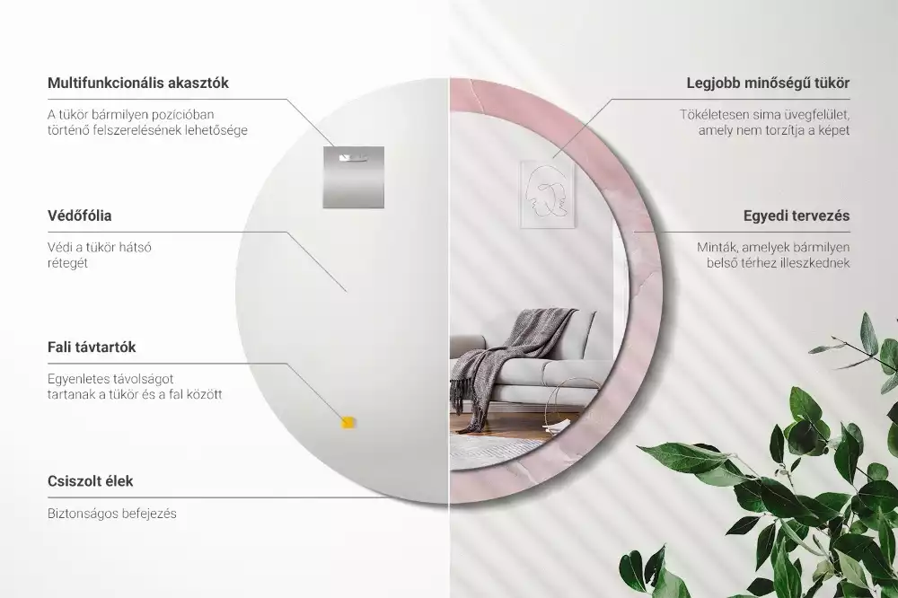 Espelho redondo decorativo Pedra rosa