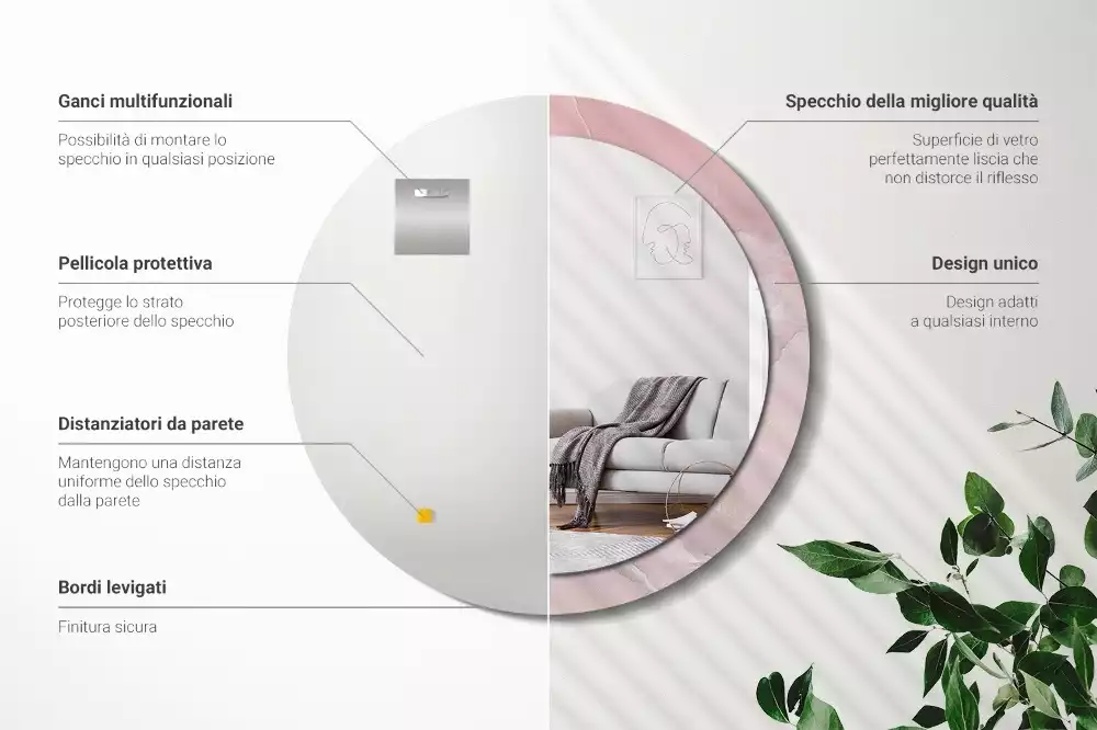 Espelho redondo decorativo Pedra rosa