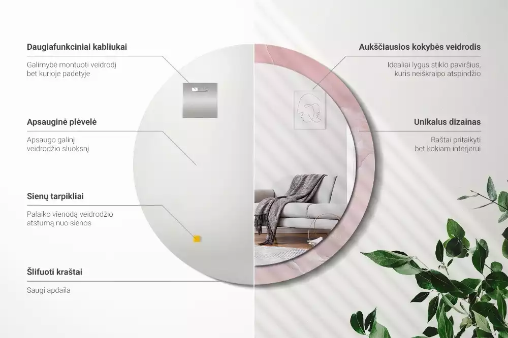 Espelho redondo decorativo Pedra rosa