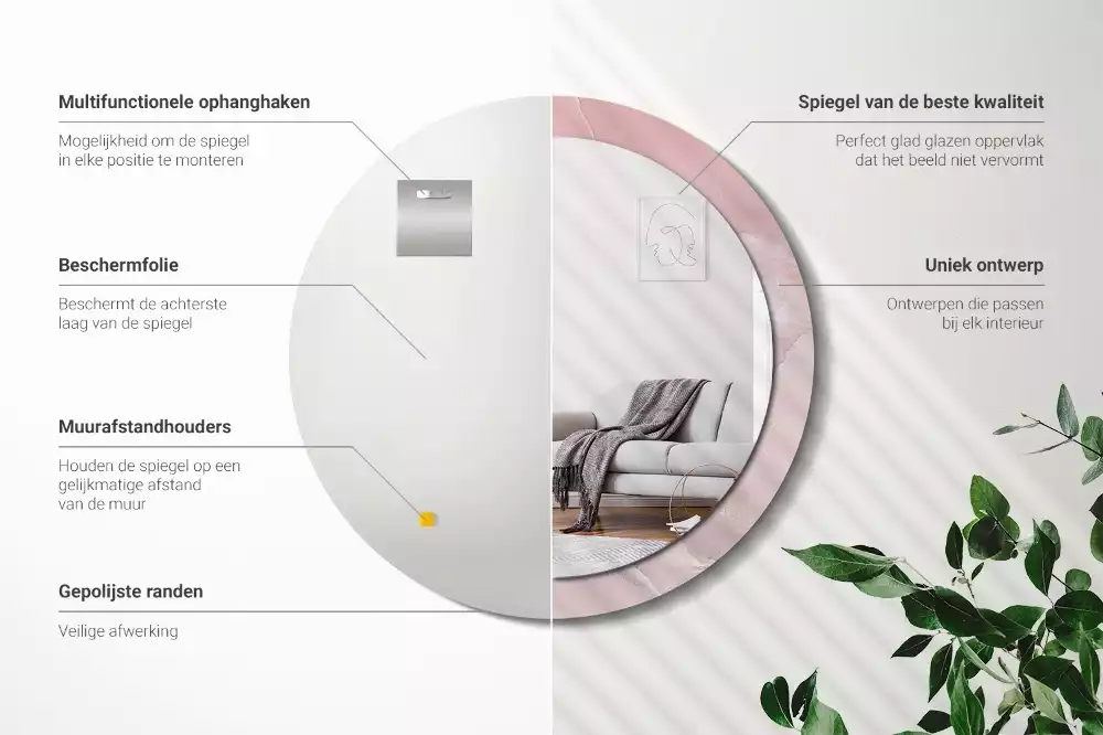 Espelho redondo decorativo Pedra rosa