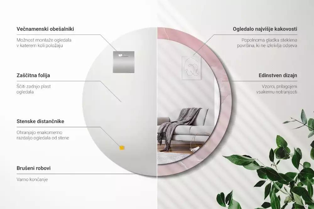 Espelho redondo decorativo Pedra rosa